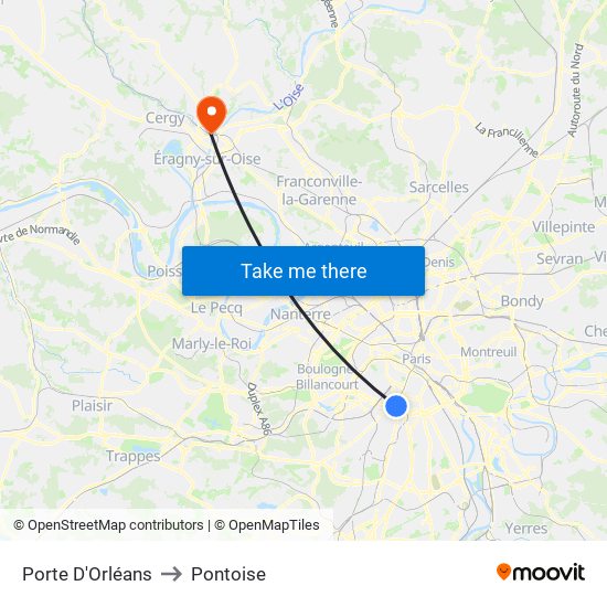 Porte D'Orléans to Pontoise map