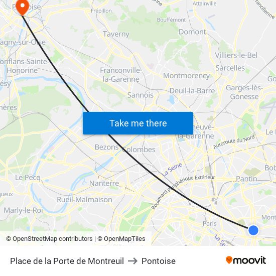 Place de la Porte de Montreuil to Pontoise map
