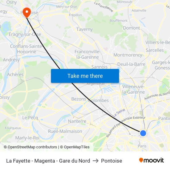 La Fayette - Magenta - Gare du Nord to Pontoise map