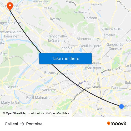 Gallieni to Pontoise map