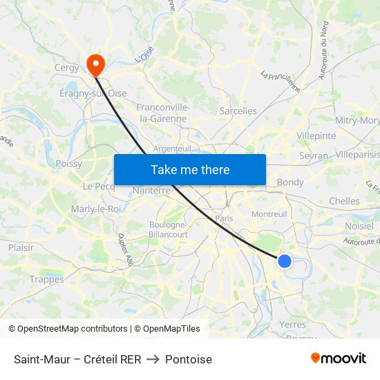 Saint-Maur – Créteil RER to Pontoise map