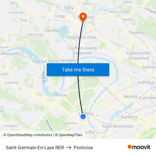 Saint-Germain-En-Laye RER to Pontoise map