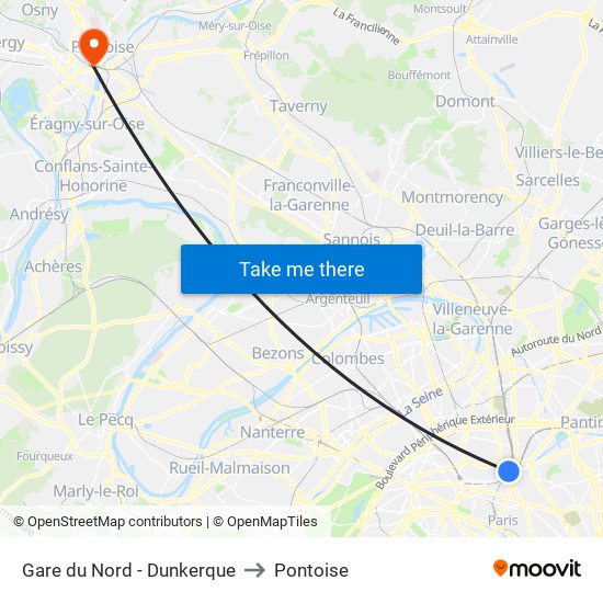 Gare du Nord - Dunkerque to Pontoise map
