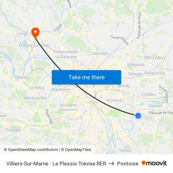 Villiers-Sur-Marne - Le Plessis-Trévise RER to Pontoise map