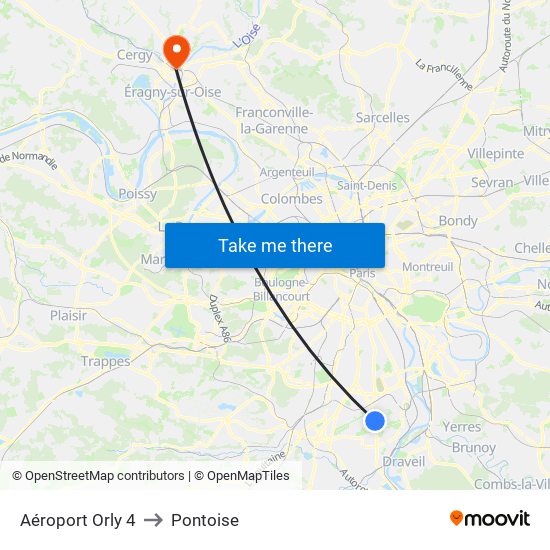 Aéroport Orly 4 to Pontoise map