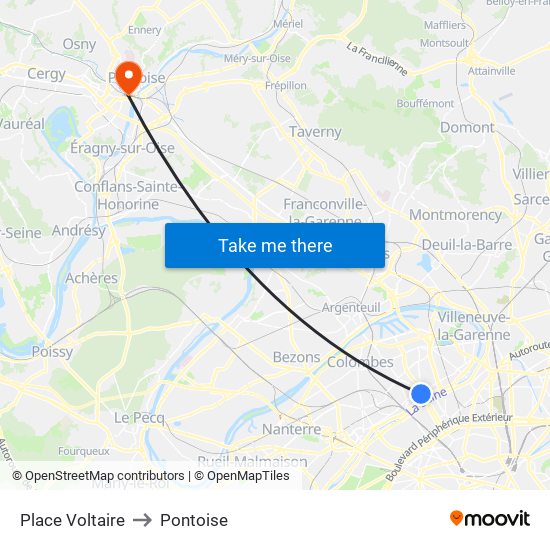 Place Voltaire to Pontoise map