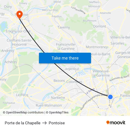 Porte de la Chapelle to Pontoise map