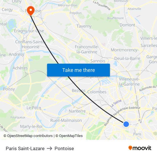 Paris Saint-Lazare to Pontoise map
