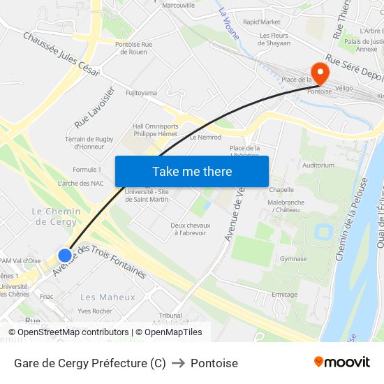 Gare de Cergy Préfecture (C) to Pontoise map