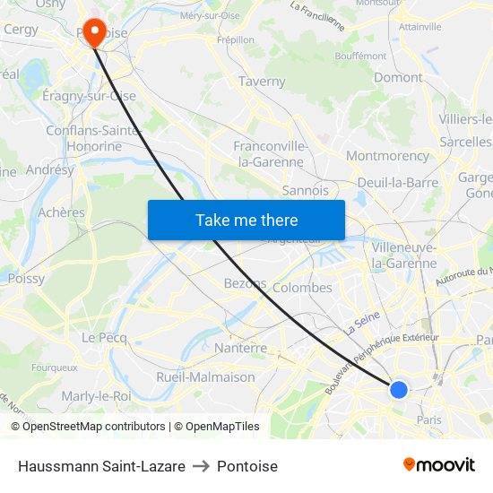 Haussmann Saint-Lazare to Pontoise map