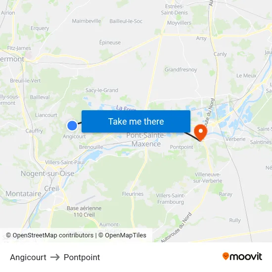 Angicourt to Pontpoint map