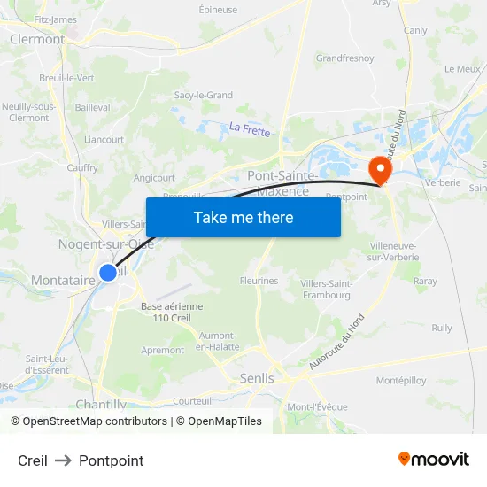 Creil to Pontpoint map