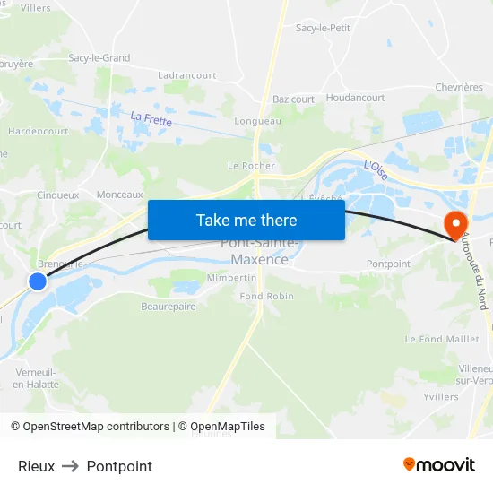 Rieux to Pontpoint map