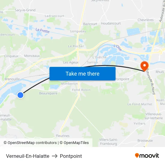 Verneuil-En-Halatte to Pontpoint map