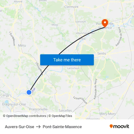 Auvers-Sur-Oise to Pont-Sainte-Maxence map