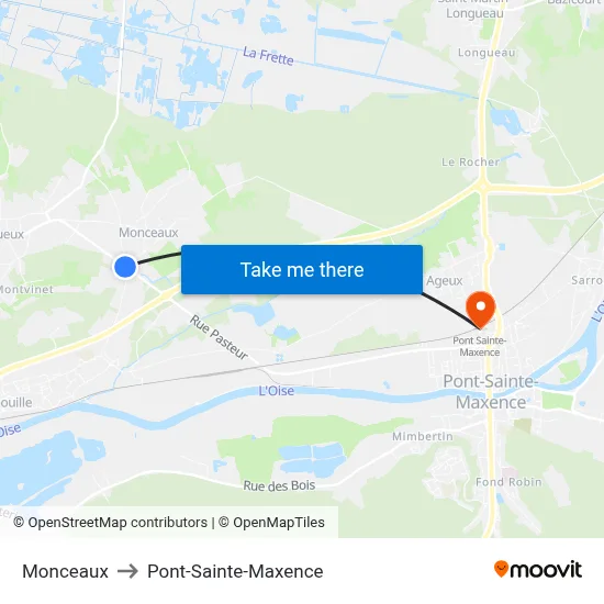 Monceaux to Pont-Sainte-Maxence map