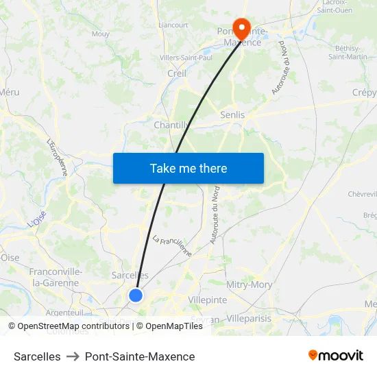 Sarcelles to Pont-Sainte-Maxence map