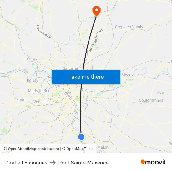 Corbeil-Essonnes to Pont-Sainte-Maxence map