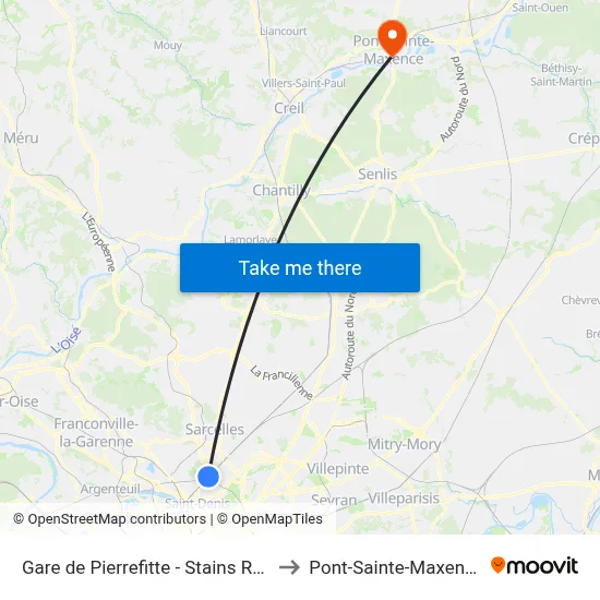 Gare de Pierrefitte - Stains RER to Pont-Sainte-Maxence map