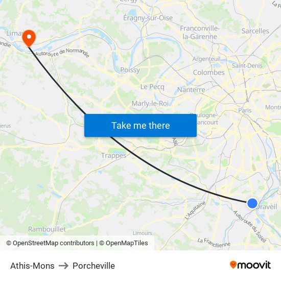 Athis-Mons to Porcheville map