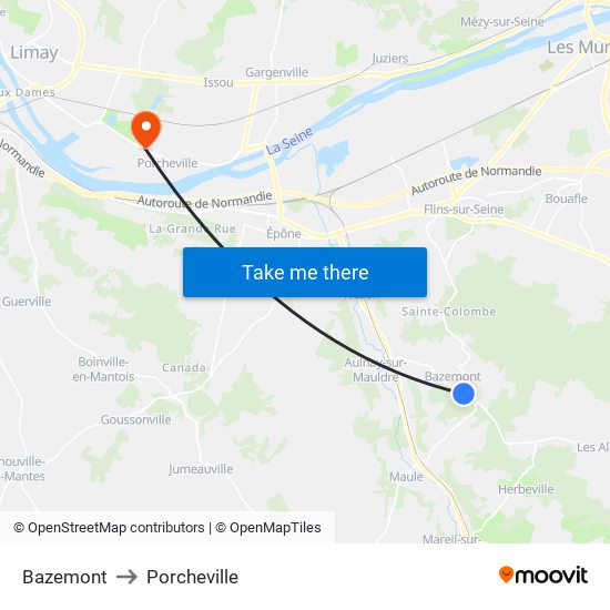 Bazemont to Porcheville map