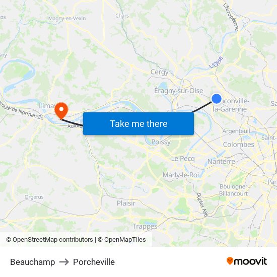 Beauchamp to Porcheville map