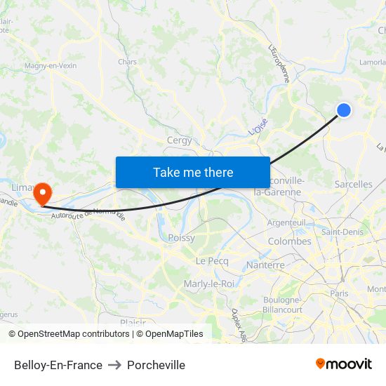 Belloy-En-France to Porcheville map
