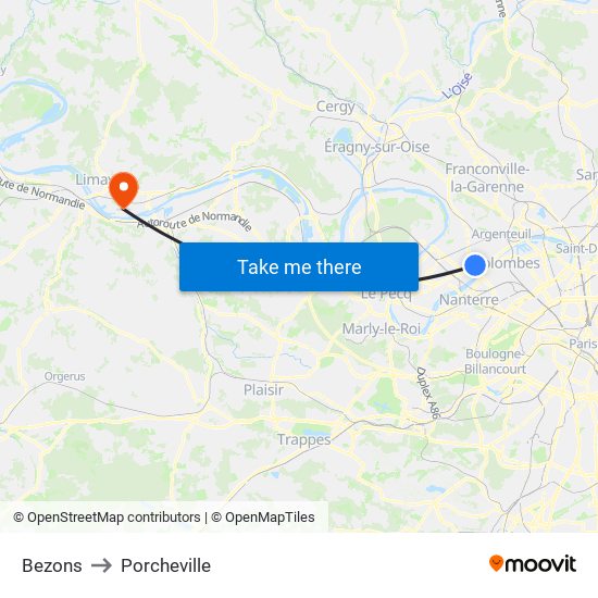 Bezons to Porcheville map