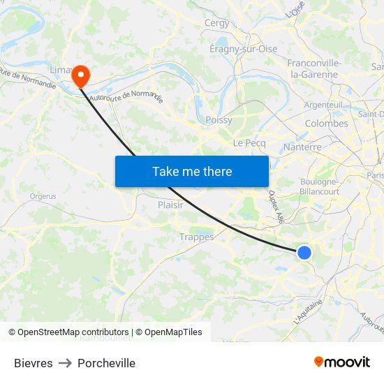 Bievres to Porcheville map