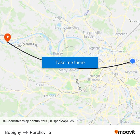 Bobigny to Porcheville map