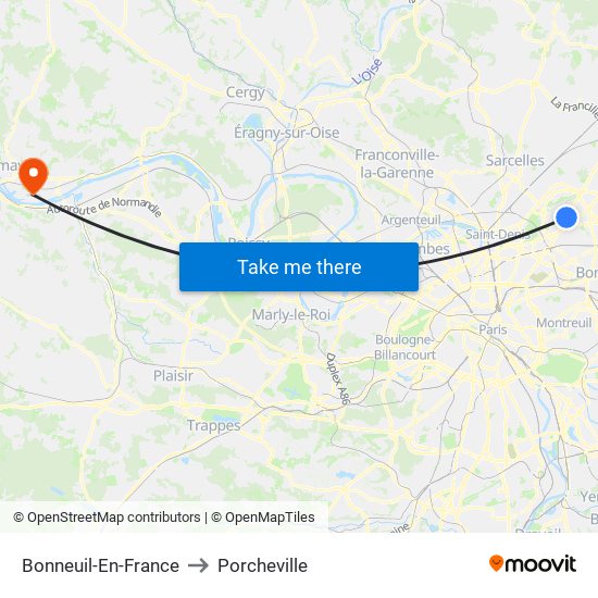 Bonneuil-En-France to Porcheville map