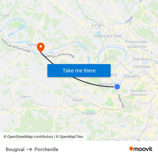 Bougival to Porcheville map