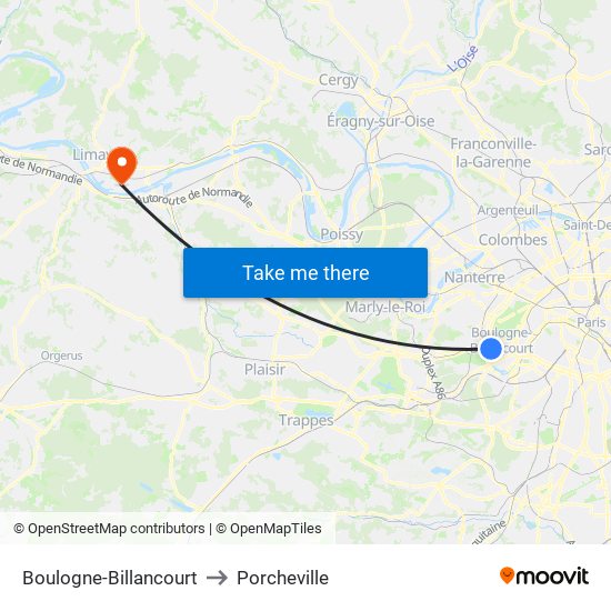 Boulogne-Billancourt to Porcheville map