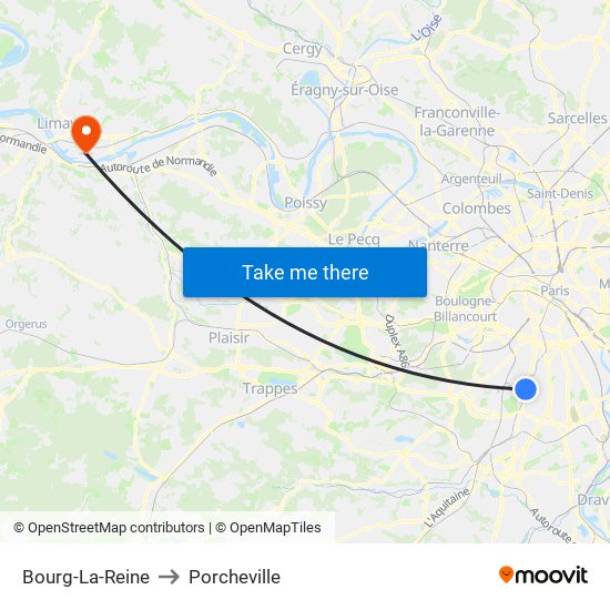 Bourg-La-Reine to Porcheville map