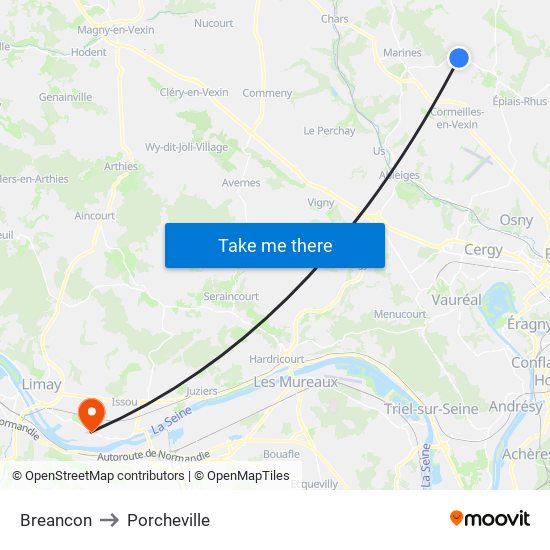 Breancon to Porcheville map