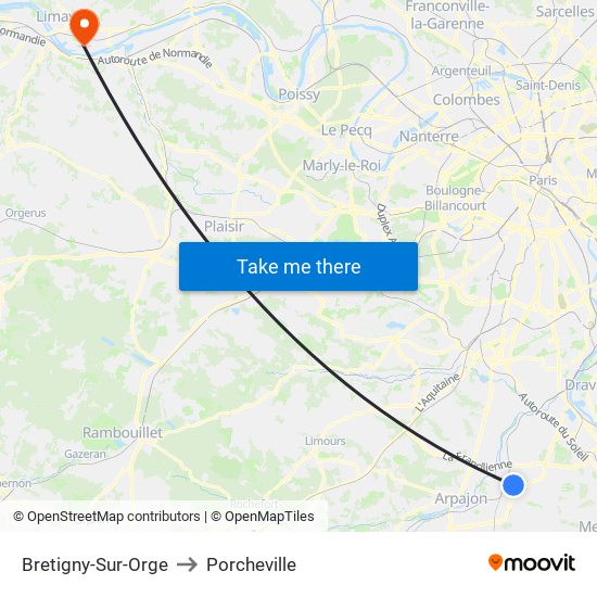 Bretigny-Sur-Orge to Porcheville map