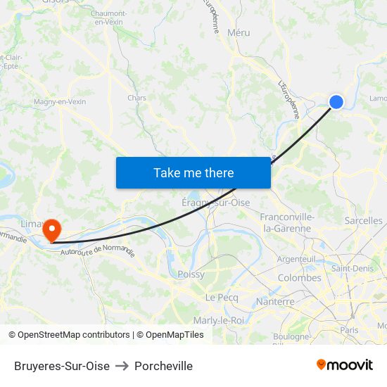 Bruyeres-Sur-Oise to Porcheville map