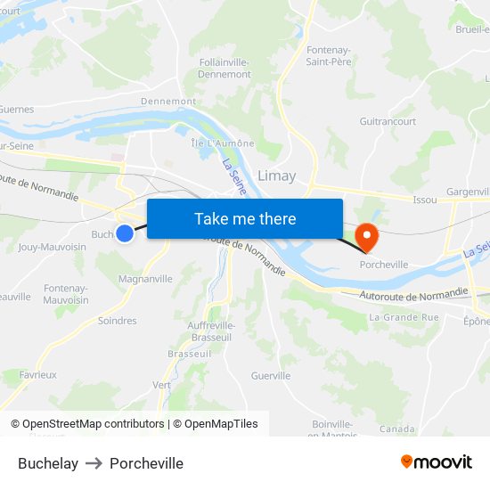 Buchelay to Porcheville map
