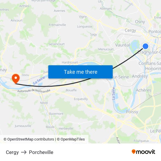 Cergy to Porcheville map