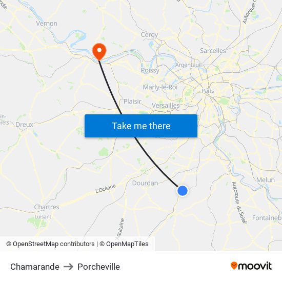 Chamarande to Porcheville map