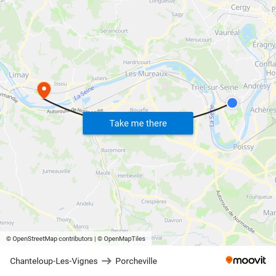 Chanteloup-Les-Vignes to Porcheville map
