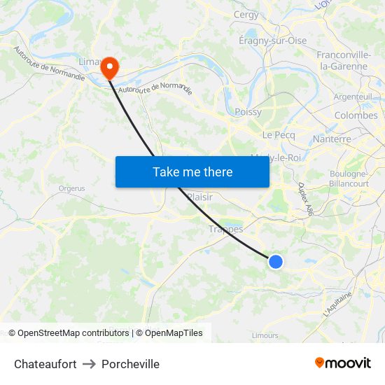 Chateaufort to Porcheville map