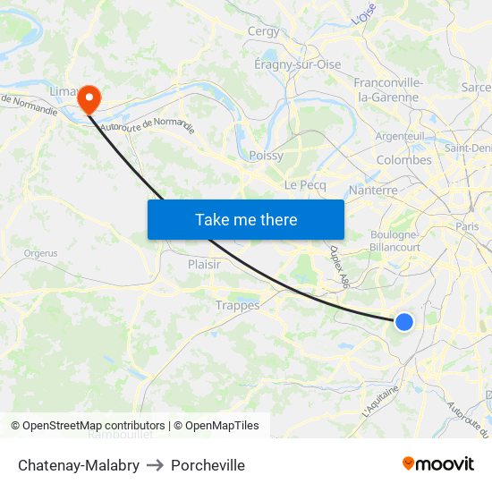Chatenay-Malabry to Porcheville map