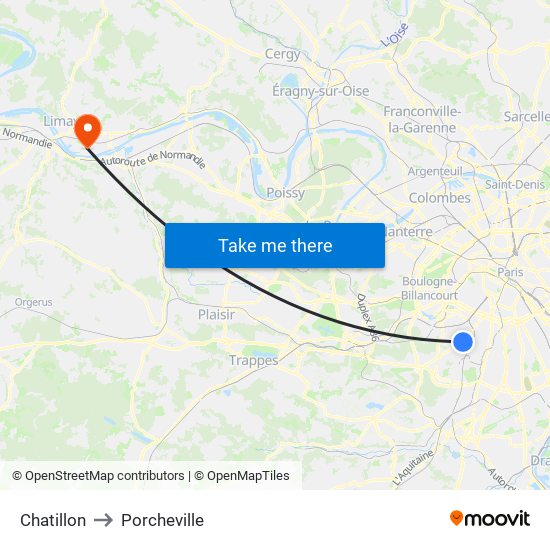 Chatillon to Porcheville map