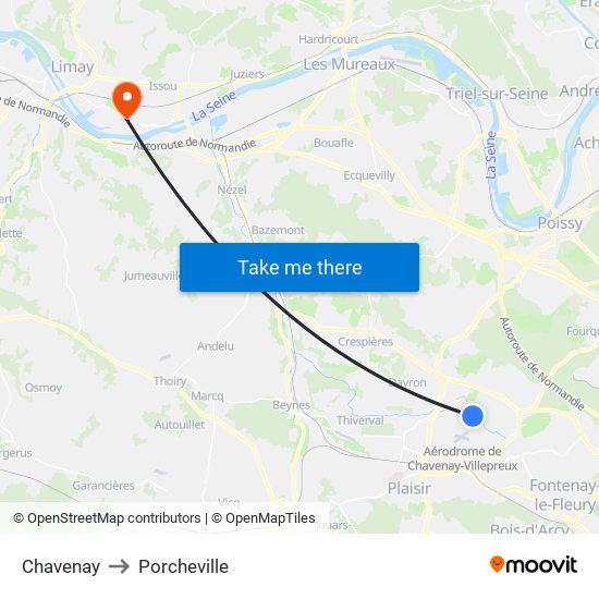 Chavenay to Porcheville map