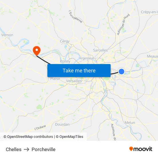 Chelles to Porcheville map