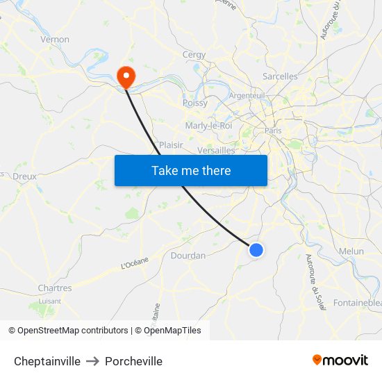 Cheptainville to Porcheville map