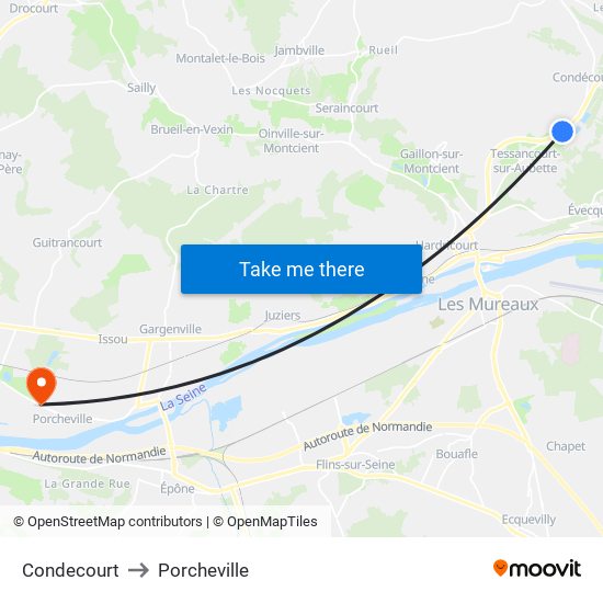 Condecourt to Porcheville map