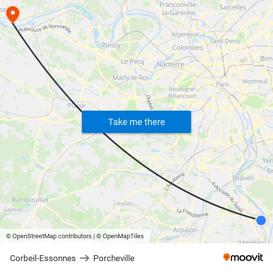 Corbeil-Essonnes to Porcheville map