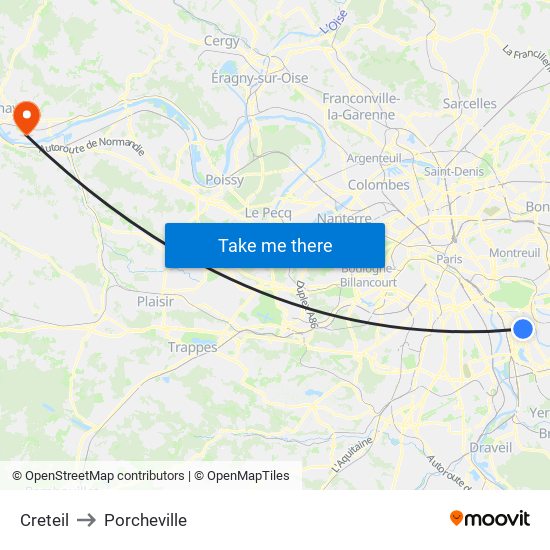 Creteil to Porcheville map